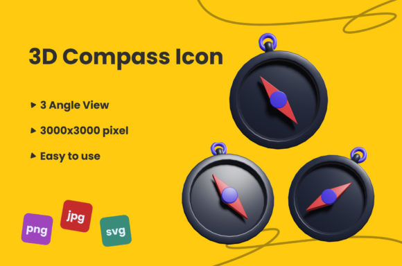 3D Compass Icon: Premium Graphics for Decorative Elements