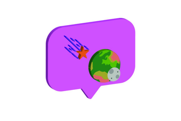 3D Icon Space Earth and Moon Meteor Graphics