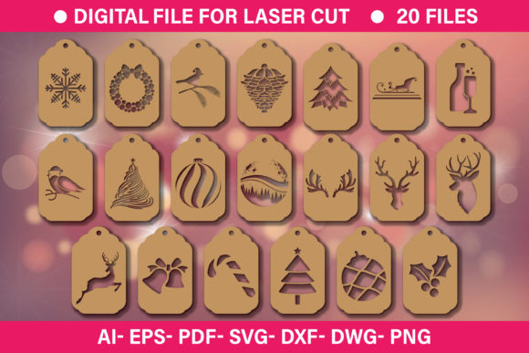 3D Laser Cut Christmas Gift Tag,DXF Cut for Graphics and Crafts