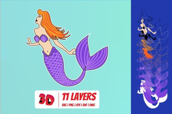 3D Mermaid 3 SVG Cut File for Laser Cutting Wall Decor
