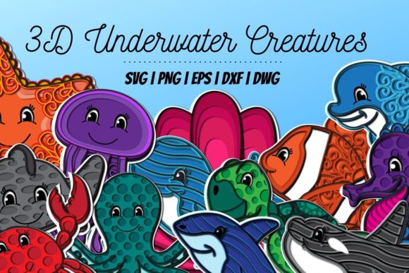 3D Underwater Creatures SVG Bundle for Graphics & Crafts