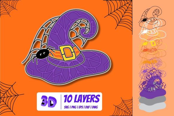 3D Witch Hat SVG for Laser Cutting and Autumn Amp