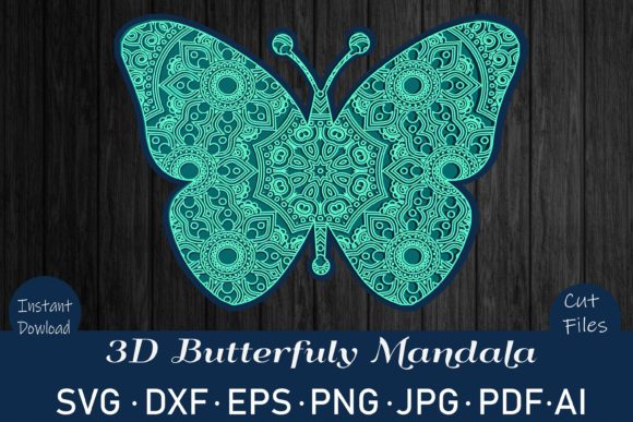 Butterfly 3D Mandala Graphics for Crafts & Branding