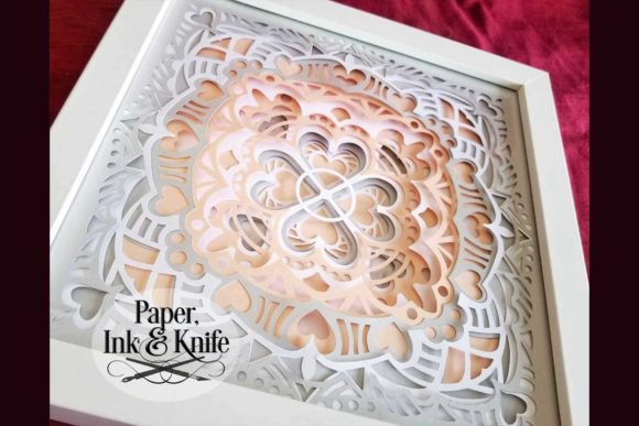 Hearts Mandala 3D Shadowbox Template for Laser Cutting